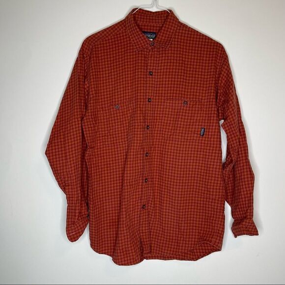 Patagonia Orange-Rust Plaid Long Sleeve Outdoor Adventure Shirt in Size Medium - Picture 4 of 7